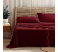 Homebliss Parure de Lit 140x190/200 4 Pièces en Microfibre Premium Certifié Oeko-Tex - Drap Housse 140x190 cm - Drap Plat 2 Personnes 180 * 240 CM - 2 taie Oreiller 50x80 CM - Bordeaux