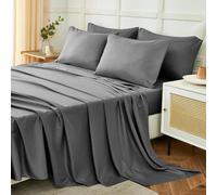 Homebliss Parure De Lit 180x190/200cm 4 Pièces en Polyester, Draps de Lit 2 Personnes, Drap Housse Ajustable 180x200 cm, Drap Plat 2 Personnes 240x250 cm et 2 Taie d'oreiller 50x80, Gris foncé