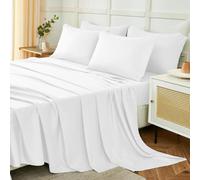 Homebliss Parure De Lit 180x190/200cm 4 Pièces en Polyester, Draps de Lit 2 Personnes, Drap Housse Ajustable 180x200 cm, Drap Plat 2 Personnes 240x250 cm et 2 Taie d'oreiller 50x80, Blanc