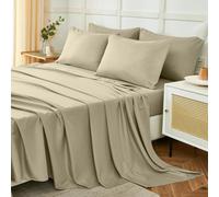 Homebliss Parure De Lit 180x190/200cm 4 Pièces en Polyester, Draps de Lit 2 Personnes, Drap Housse Ajustable 180x200 cm, Drap Plat 2 Personnes 240x250 cm et 2 Taie d'oreiller 50x80, Beige