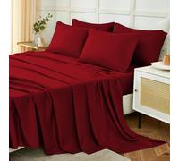 Homebliss Parure De Lit 180x190/200cm 4 Pièces en Polyester, Draps de Lit 2 Personnes, Drap Housse Ajustable 180x200 cm, Drap Plat 2 Personnes 240x250 cm et 2 Taie d'oreiller 50x80, Bordeaux