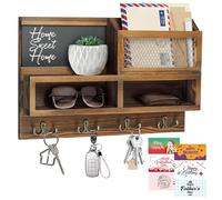 HOMEBROS Support mural pour clés - Organisateur de courrier et de clés en bois avec tableau noir et miroir, 3 cartes de vœux, 8 crochets, marron, type 1