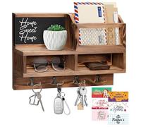 HOMEBROS Support mural pour clés - Organisateur de courrier et de clés en bois avec tableau noir et miroir, 3 cartes de vœux, 8 crochets, marron, type 1