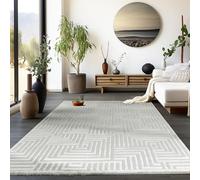 Homebyhome Grand Tapis Salon Moderne Argent 240 x 340 cm - Chambre à Poil Court, Effet 3D Scandinave Doux et Moelleux - Salle de Séjour, Cuisine Lavable Moquette à Poils Ras