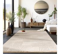 Homebyhome Grand Tapis Salon Moderne Tapis Chambre Tapis Beige 240 x 340 cm - Tapis Poil Court Salle de Séjour Tapis Effet 3D Scandinave Doux et Moelleux - Tapis Cuisine Lavable Moquette à Poils Ras