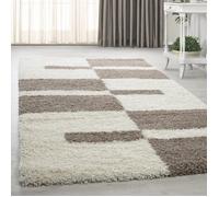 HomebyHome Tapis shaggy à poils longs à carreaux Couleurs et dimensions :, Polypropylène, beige, 160 x 230 cm