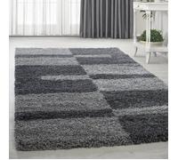 Homebyhome Tapis à poils longs 2 couleurs gris et gris clair 80x150 cm tapis pour salon, chambre à coucher motif à carreaux