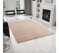 HomebyHome Tapis Beige 160x220 cm Tapis à Poils Courts Lavable, Antidérapant et Doux, Design Monochrome Moderne pour Salon, Chambre, Cuisine et Chambre d'enfant