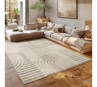 HomebyHome Tapis Beige 240x340 cm, Grand Tapis Shaggy Poils Longs, Doux, Salon Style Scandinave Boho, Dos en Jute
