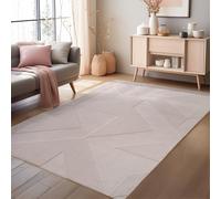 HomebyHome Tapis bohème - 200 x 290 cm - Crème - Poils courts géométriques doux avec effet 3D - Lavable et facile d'entretien - Grand tapis pour salon, salle à manger ou pièces ouvertes