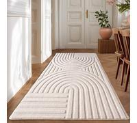 HomebyHome Tapis bohème - 80 x 250 cm - Crème - Tapis de couloir scandinave doux avec effet 3D - Lavable et facile d'entretien - Idéal pour la cuisine, l'entrée ou le côté du lit