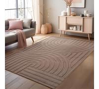 HomebyHome Tapis bohème XXL - 240 x 340 cm - Beige - Poils courts doux avec effet 3D - Lavable et facile d'entretien