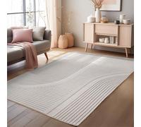 HomebyHome Tapis Boho 200 x 290 cm crème Poils courts scandinaves doux Effet 3D Lavable et facile d'entretien Grand pour salon, salle à manger ou espaces ouverts