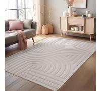 HomebyHome Tapis Boho Scandinave Crème Uni 200x290 cm, Tapis Décoratif Doux et Facile d'Entretien, Effet 3D, Lavable, Pour Salon et Chambre à Coucher