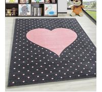 Homebyhome Tapis Chambre Enfant Rose 160 cm Rond Motif de coeur Tapis Ronde Facile d'entretien Doux