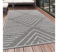 HomebyHome Tapis Couloir Intérieur Extérieur 60x100 cm, résistant et Durable, Design Boho Moderne Gris et crème, Tissage Plat rectangulaire pour terrasse, Balcon et Cuisine
