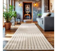 HomebyHome Tapis Coureur 80x150 cm Crème à Poils Longs Design Scandi Boho Effet Relief Shaggy Doux Moelleux Robuste à Nettoyer Moderne pour Chambre, Couloir
