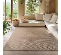 HomebyHome Tapis d Extérieur Beige 240x340 cm, Résistant aux Intempéries et aux UV, Idéal pour la Cuisine, Le Balcon, la Terrasse, Le Salon et la Salle à Manger, Design à Carreaux Style bohème