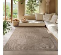 HomebyHome Tapis d Extérieur Beige 280x370 cm, Résistant aux Intempéries et aux UV, Idéal pour la Cuisine, Le Balcon, la Terrasse, Le Salon et la Salle à Manger, Design Uni Style Bohème.