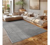 HomebyHome Tapis de Salon 120x170 cm Gris à Poils Longs Design Scandi Boho à Carreaux Effet Relief Shaggy Doux Moelleux Robuste à Nettoyer Moderne pour Chambre à Coucher