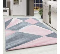 HomebyHome Tapis de Salon 160x230 cm Rose Conception Abstraite géométrique Tapis de Chambre Moderne à Poils Courts, Facile d'entretien