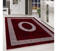 HomebyHome Tapis de Salon 200x290 cm Rouge, Design méandre - Tapis à Poils Courts pour la Salle à Manger et la Chambre à Coucher, Extra Doux et Facile à Nettoyer