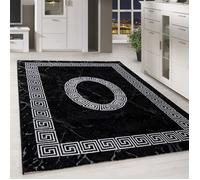 HomebyHome Tapis de Salon 160x230 cm Noir, Design méandre - Tapis à Poils Courts pour la Salle à Manger et la Chambre à Coucher, Extra Doux et Facile à Nettoyer