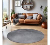 HomebyHome Tapis de salon à poils courts, 120 cm, rond, gris, lavable, pour chambre à coucher, salle à manger et cuisine, extra doux, uni, antidérapant, moderne