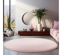 HomebyHome Tapis de salon à poils courts 120 cm Rund rose - Tapis de chambre design uni extra doux - Moderne Tapis de cuisine, tapis de chambre à coucher, tapis de salon