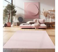 HomebyHome Tapis de salon à poils courts - 140 x 200 cm - Rose - Lavable - Idéal pour chambre à coucher, salle à manger et cuisine - Moelleux et doux - Couleur unie