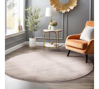 HomebyHome Tapis de salon à poils courts, 160 cm, rond, beige, lavable, pour chambre à coucher, salle à manger et cuisine, extra doux, uni, antidérapant, moderne