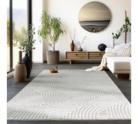 HomebyHome Tapis de salon à poils courts - Gris - 3D - Style scandinave moderne - 240 x 340 cm - Motif bohème - Lavable