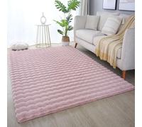 HomebyHome Tapis de Salon à Poils Hauts, Moelleux, Design Effet 3D, Monochrome, 120x170 cm Rose - Tapis Shaggy en Fausse Fourrure, Extra Doux pour Chambres et Chambres d'enfants