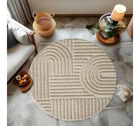 HomebyHome Tapis de Salon Moderne, Style Boho scandinave, Beige, Effet Haut-Bas, Tapis décoratif Facile d'entretien 80 cm Rond