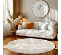 HomebyHome Tapis de Salon Moderne, Style Boho scandinave, crème, Effet Haut-Bas, Tapis décoratif Facile d'entretien 200 cm Rond