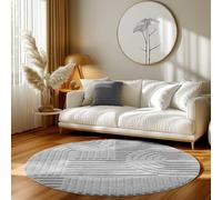 HomebyHome Tapis de Salon Moderne, Style Boho scandinave, Gris, Effet Haut-Bas, Tapis décoratif Facile d'entretien 200 cm Rond