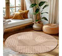 HomebyHome Tapis de Salon Moderne, Style Boho scandinave, Rose, Effet Haut-Bas, Tapis décoratif Facile d'entretien 120 cm Rond