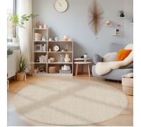 HomebyHome Tapis de Salon Durable et Robuste - Beige - 200 cm - Rond - Poils Courts - Décoratif Pour Chambre à Coucher - Structure Chiné - Couleur Unie - Cuisine à Poils Bouclés