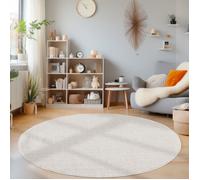 Homebyhome Tapis de Salon uni Crème 200 cm Rond tapis à boucles mélangées moderne tapis décoratif facile d'entretien doux