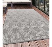 HomebyHome Tapis d'extérieur 140x200 cm Gris pour Cuisine, Terrasse, Balcon, Jardin, Camping, Salon et Chambre - Conception géométrique, Polypropylène, Tissé à Plat