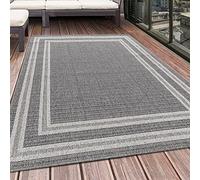 HomebyHome Tapis d'extérieur 200x290 cm Gris pour Cuisine, Terrasse, Balcon, Jardin, Camping, Salon et Chambre - Design Bordure, Polypropylène, Tissé à Plat