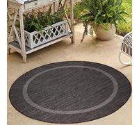 HomebyHome Tapis d'Extérieur Résistant aux Intempéries 160 cm Rond Noir - Résistant aux UV, Imperméable et Léger - Idéal pour Balcon, Terrasse, Jardin et Cuisine