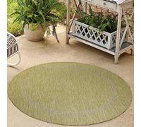 HomebyHome Tapis d'intérieur et d'extérieur lavable, résistant aux intempéries, 160 cm, rond, vert, pour balcon, cuisine, 160 cm, bordure ronde, design de camping, jardin, terrasse