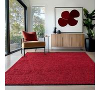 HomebyHome Tapis en Coton Chenille Rouge 160x230 cm Lavable, Style Boho, Vintage Kelim, Poils Courts, Antidérapant et Doux, Mélange Monochrome, pour Salon, Chambre, Bureau & Cuisine