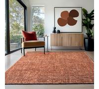 HomebyHome Tapis en Coton Chenille Terre Cuite 160x230 cm Lavable, Style Boho, Vintage Kelim, Poils Courts, Antidérapant et Doux, Mélange Monochrome, pour Salon, Chambre, Bureau & Cuisine