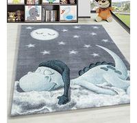 HomebyHome Tapis Enfant Bleu 140x200 cm Tapis Design Dinosaure pour la Chambre des Enfants. Ce Tapis est Doux et adapté à Votre bébé