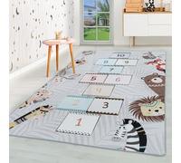 HomebyHome Tapis Enfant Gris 100x150 cm Marelle Design Moderne Antidérapant Lavable Facile Entretien Doux Antiallergique Chambre