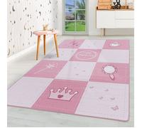 HomebyHome Tapis pour Enfants Poils Courts Concevoir de Princesse Chambre d'enfant de bébé Salle de Jeux Doux Lavable Rectangulaire Fille Rose, Couleur :Rose, Taille:140x200 cm