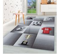 Homebyhome Tapis enfant Motif football à carreaux coloris gris 120x170 cm tapis chambre enfant tapis chambre bébé
