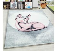 HomebyHome Tapis Enfant Rose 140x200 cm Tapis au Motif cerf pour la Chambre des Enfants. Ce Tapis est Doux et adapté à Votre bébé